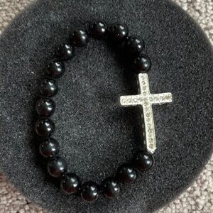 LOT OF 3 BEADED RHINESTONE CROSS STRETCH BRACELETS